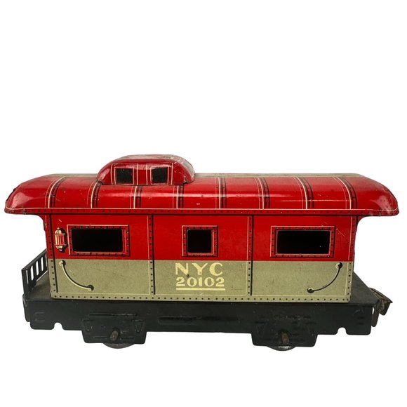 Lot of Two Vintage Marx Tin Railroad Train Passenger Car & Caboose Toy - Picture 5 of 9